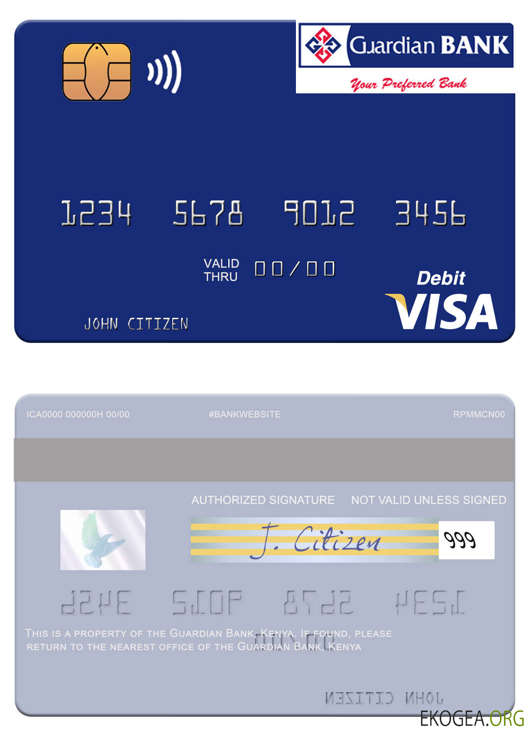 Carte de débit visa de la Kenya Guardian Bank